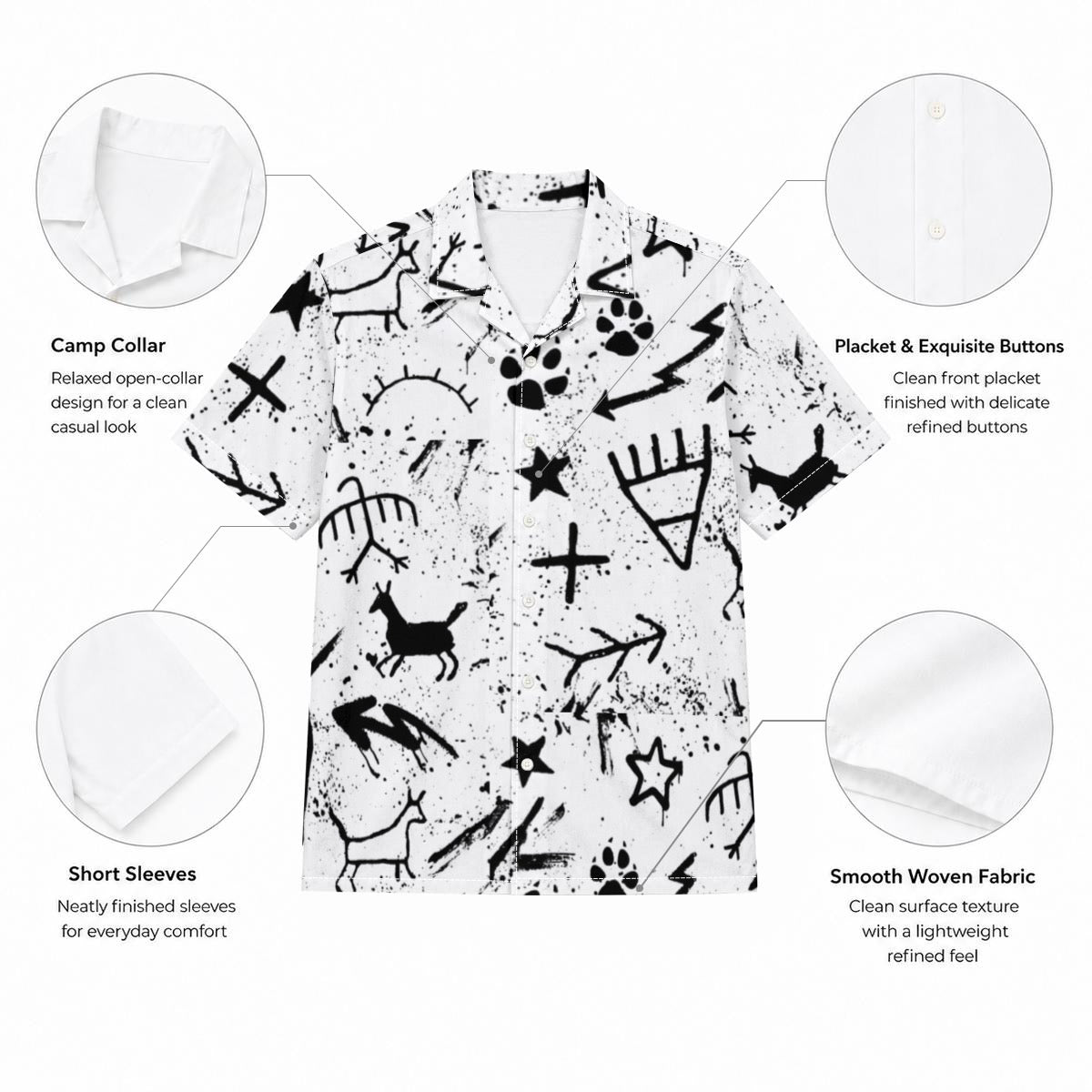 White pictograph Shirt With Button Closure |115GSM Cotton poplin