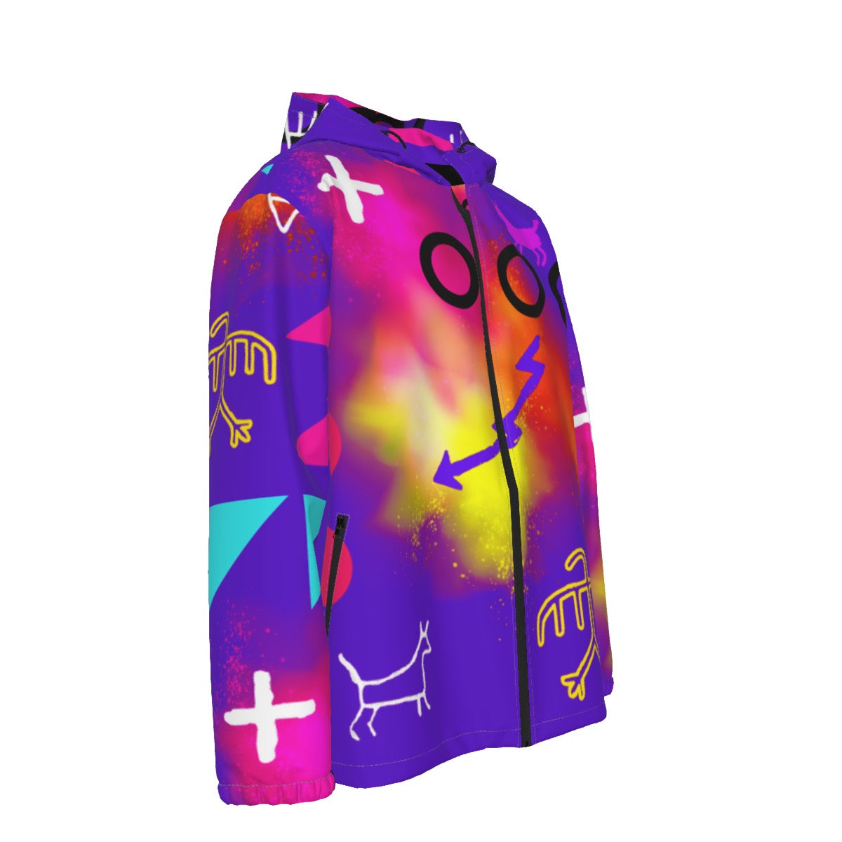 Purple Wall Pictograph Hooded Zipper Windproof Jacket