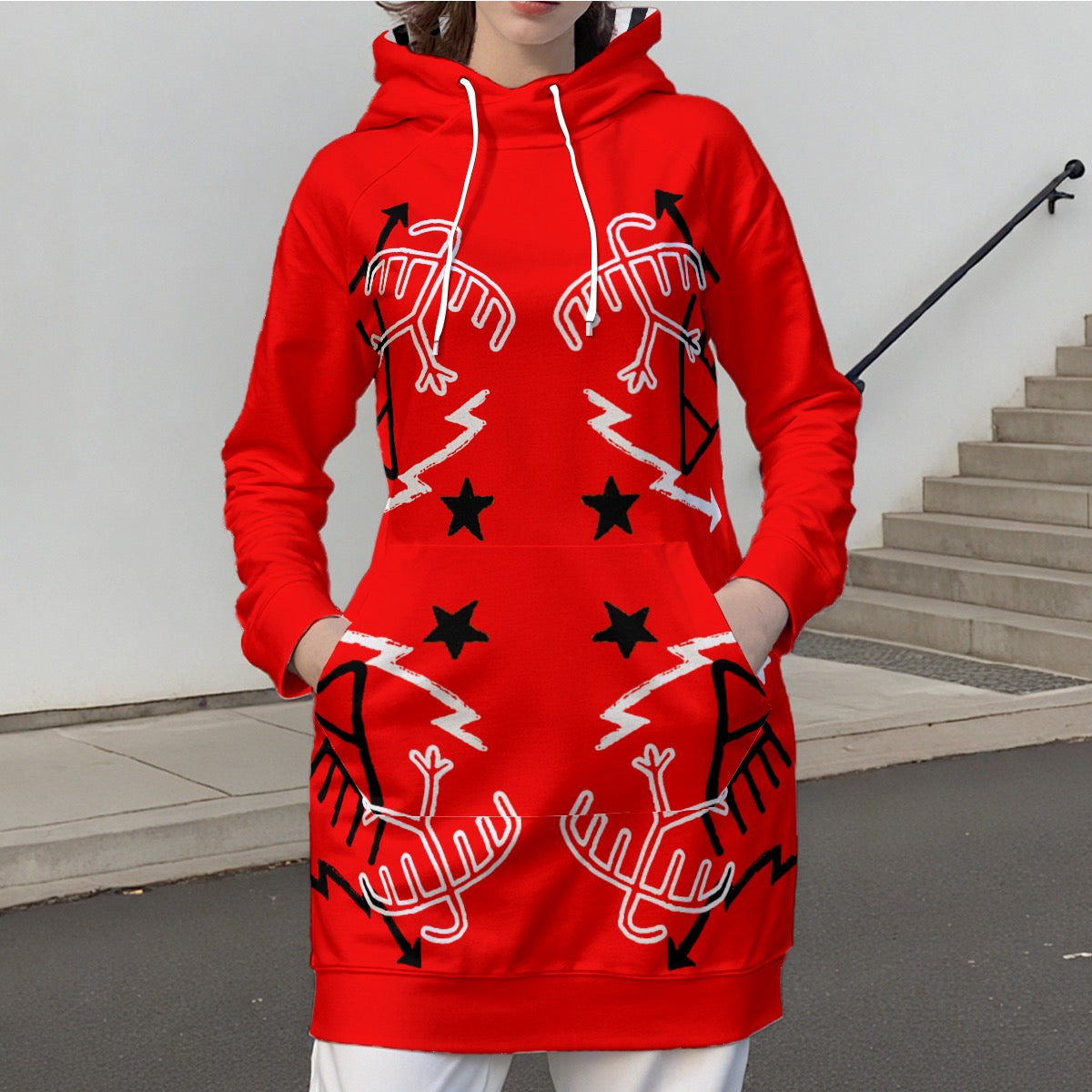 Red Hoodie Dress Pictograph, Strip lined Hood