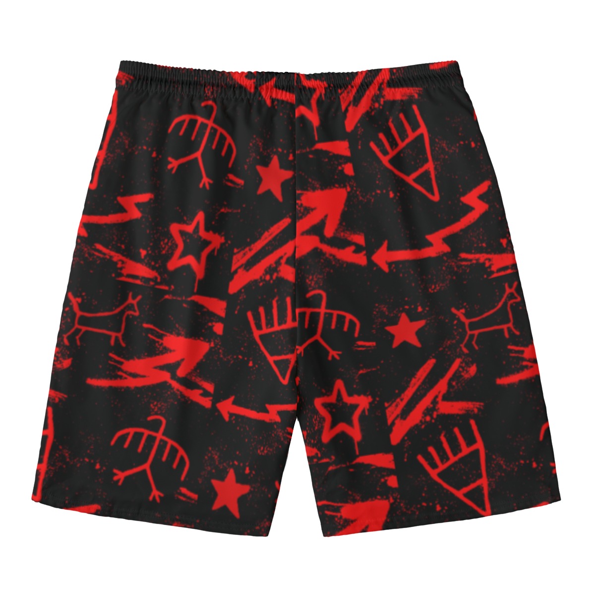 Red Pictograph Beach Shorts With Lining