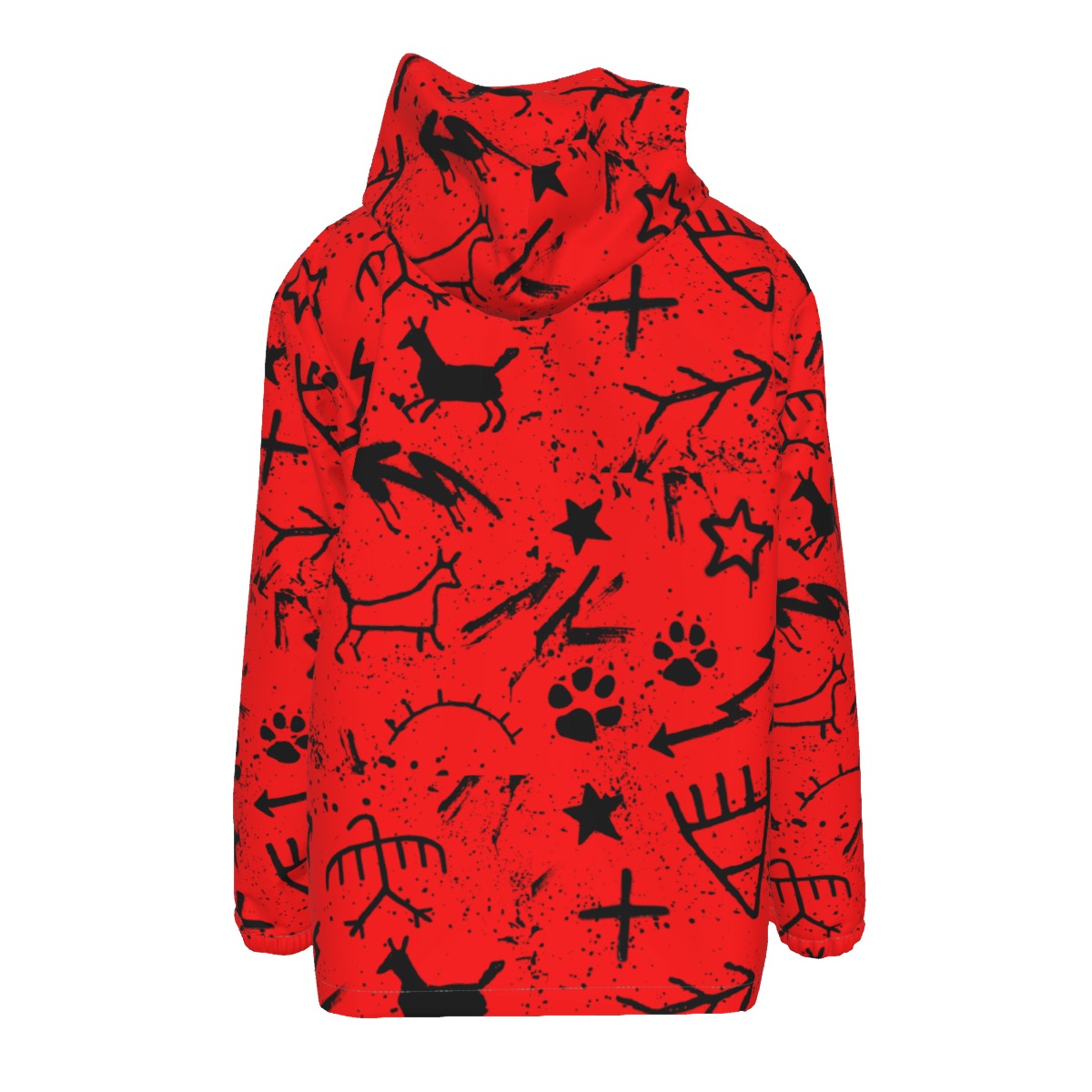 red pictograph Hooded Zipper Windproof Jacket