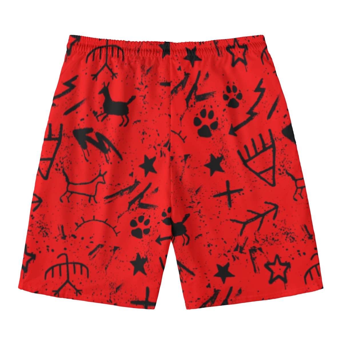 Red story wall Beach Shorts With Lining