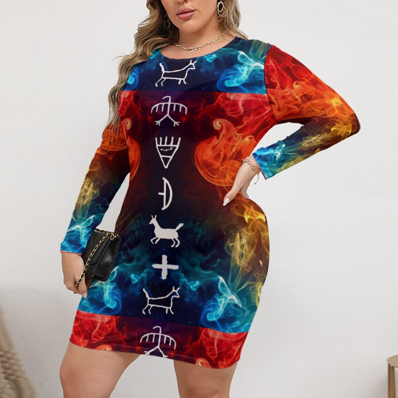 Fire pictograph Mesh Dress (Plus Size)
