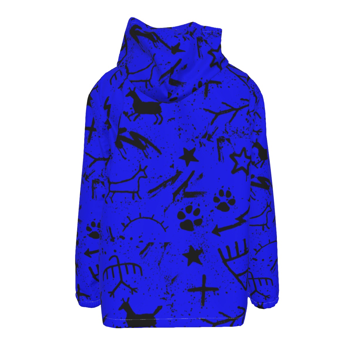 Blue Pictograph Hooded Zipper Windproof Jacket