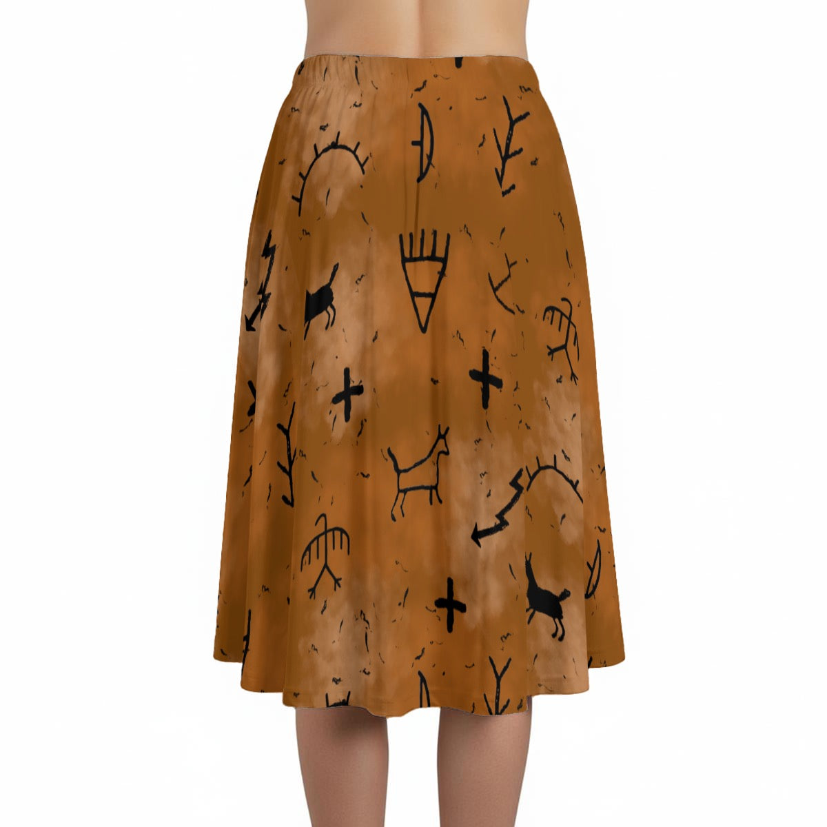 Brown pictograph Long Maxi Skirt With Pockets