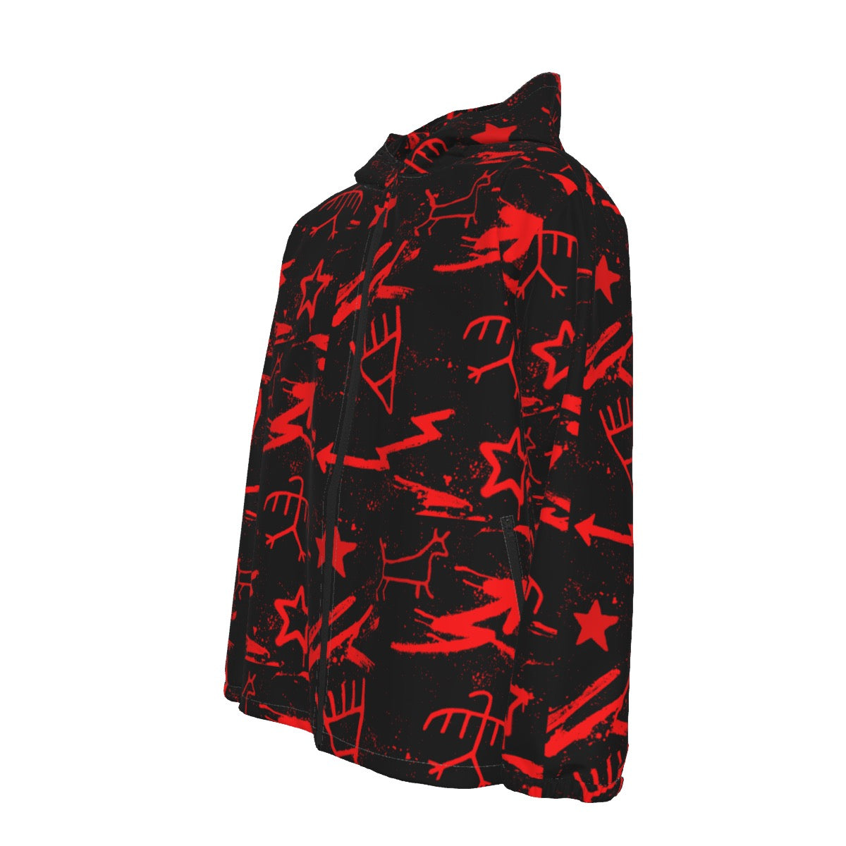 Red pictograph Hooded Zipper Windproof Jacket