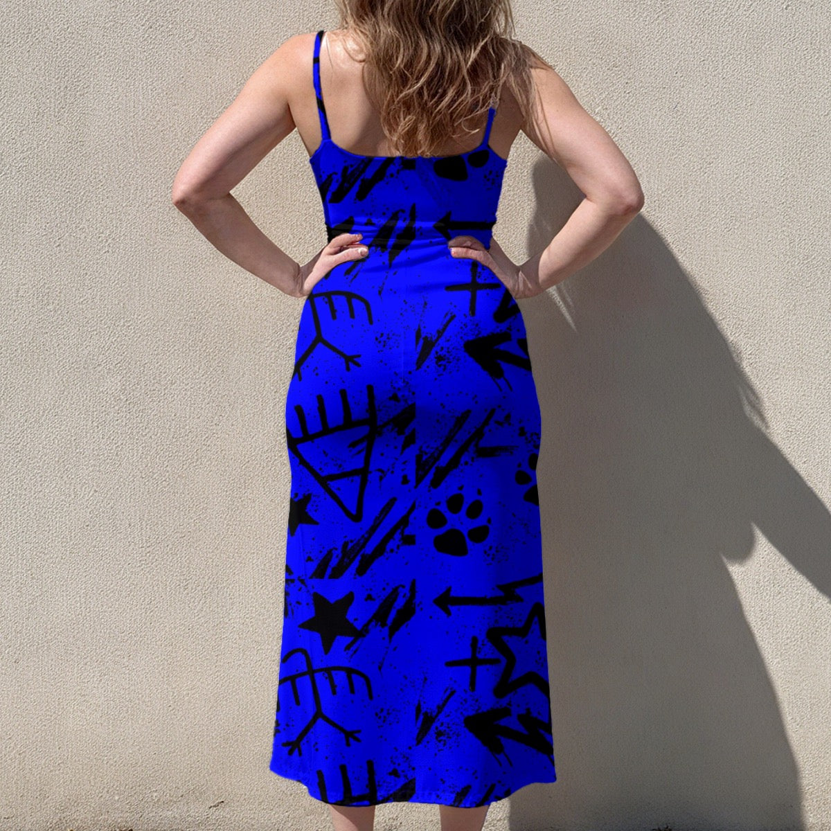 Blue paint pictograph suspender dress