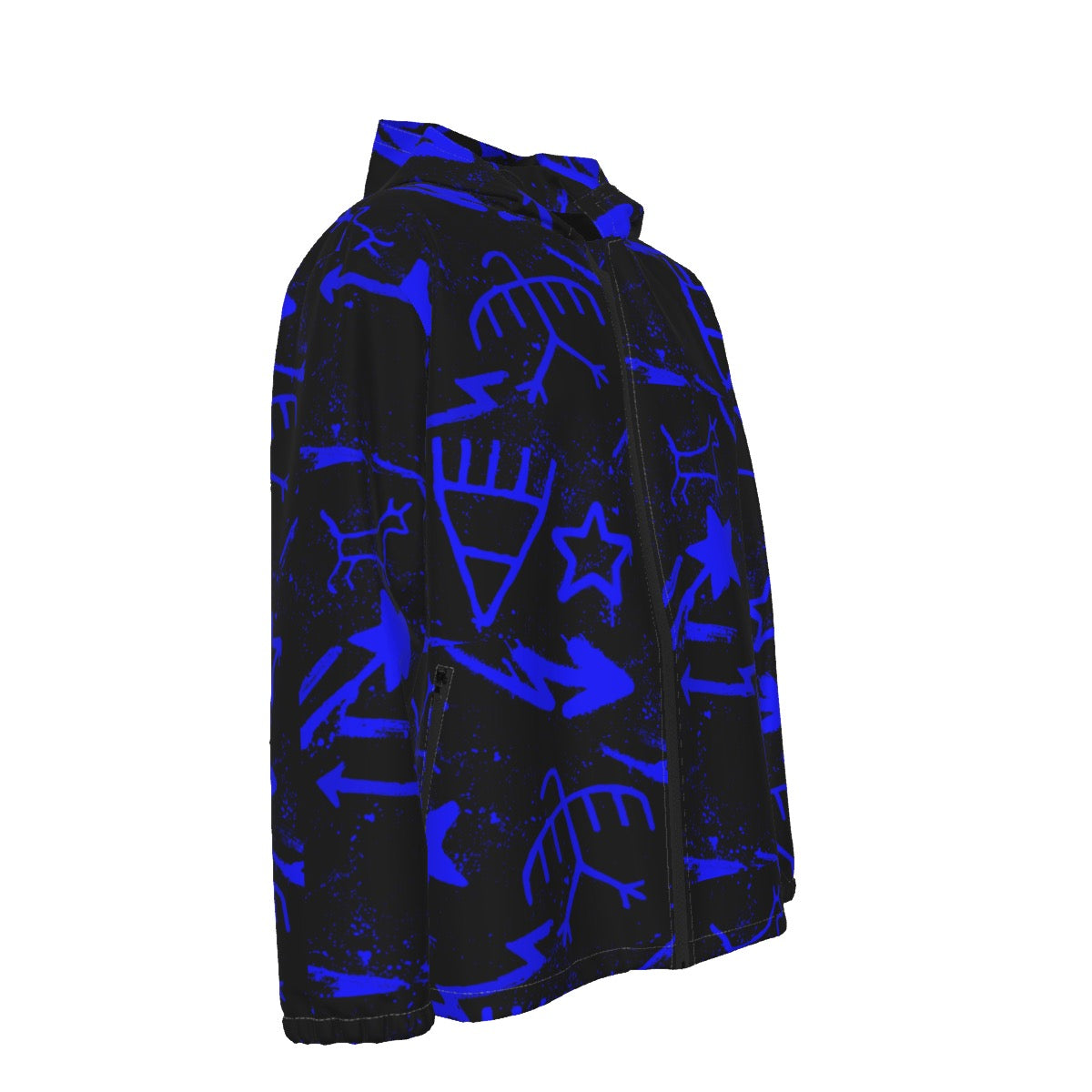 Blue Pictograph Hooded Zipper Windproof