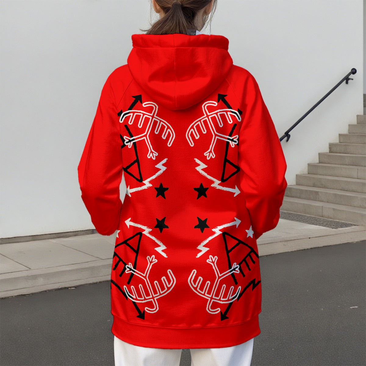 Red Hoodie Dress Pictograph, Strip lined Hood