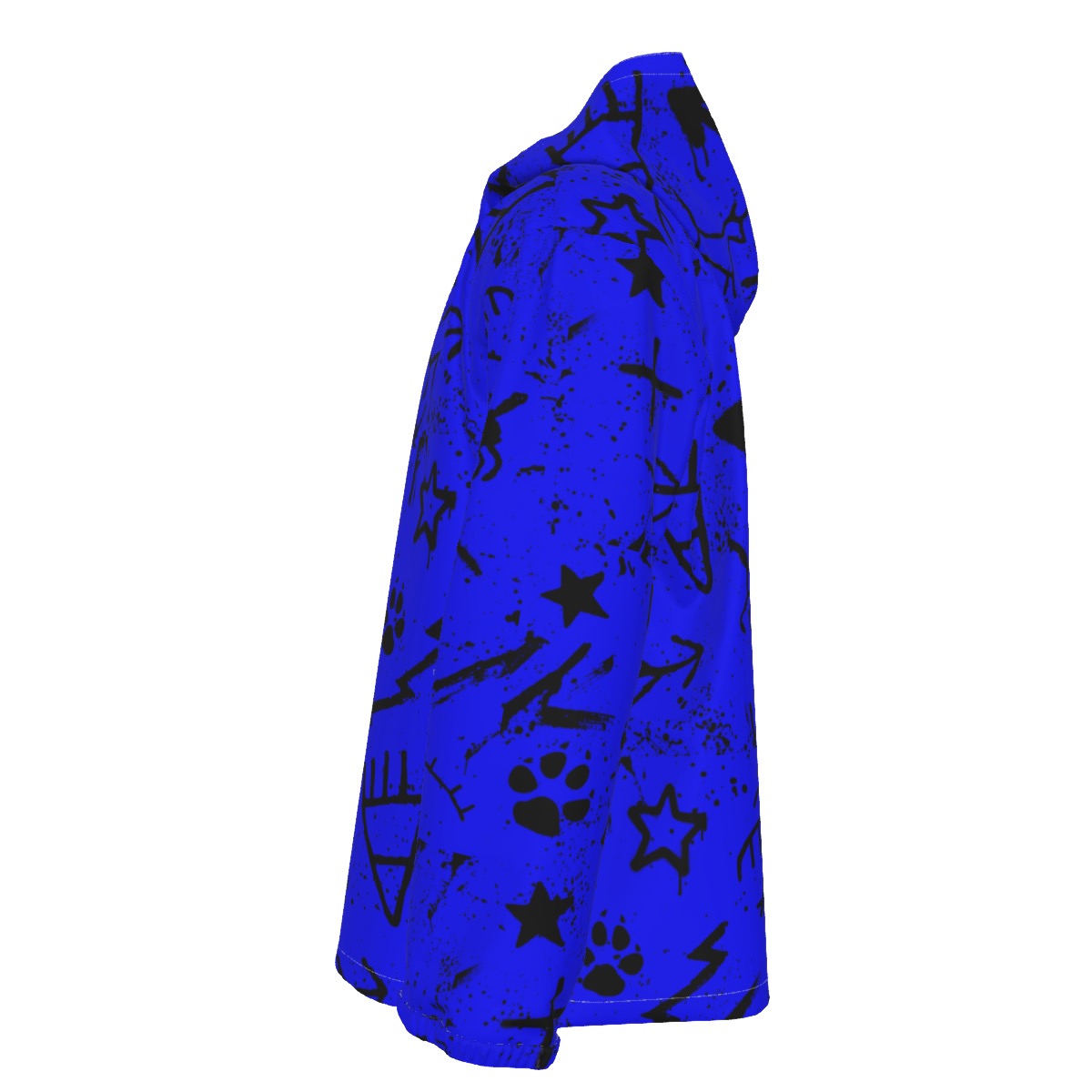 Blue Pictograph Hooded Zipper Windproof Jacket