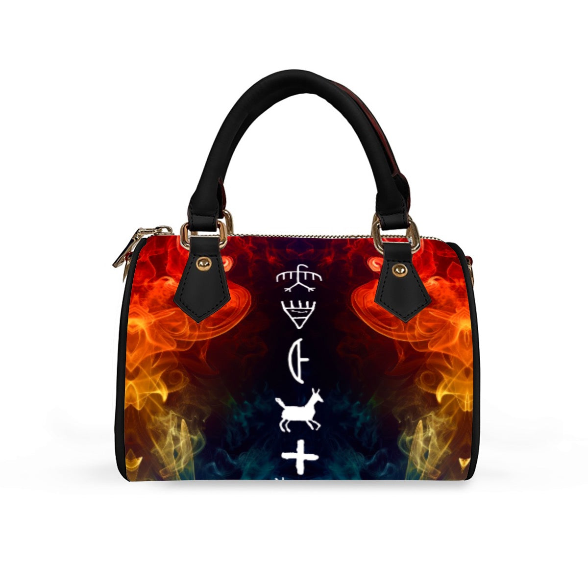 Fire pictograph Barrel vegan leather Handbag
