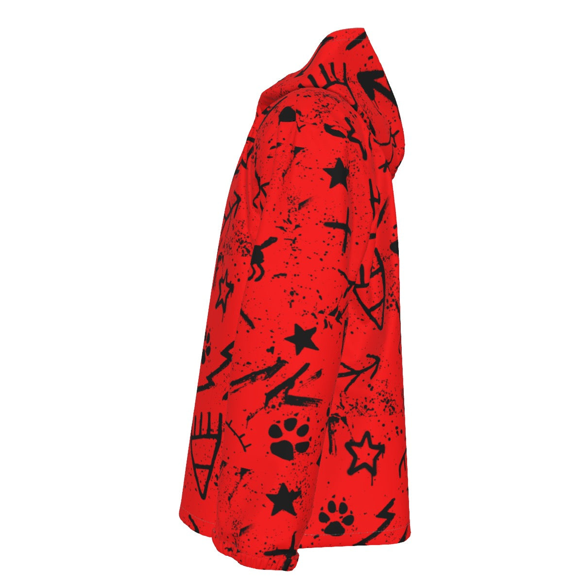 red pictograph Hooded Zipper Windproof Jacket