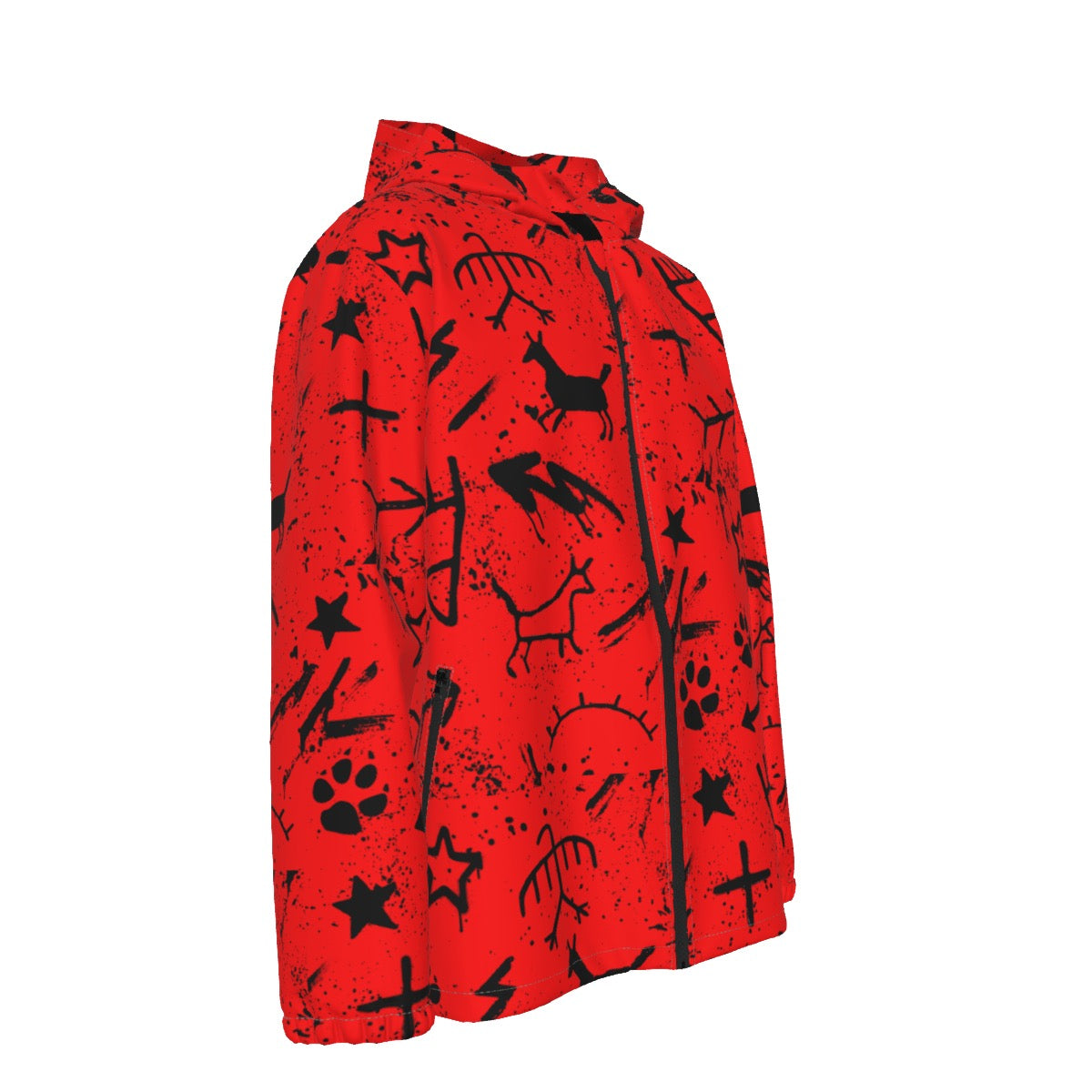 red pictograph Hooded Zipper Windproof Jacket