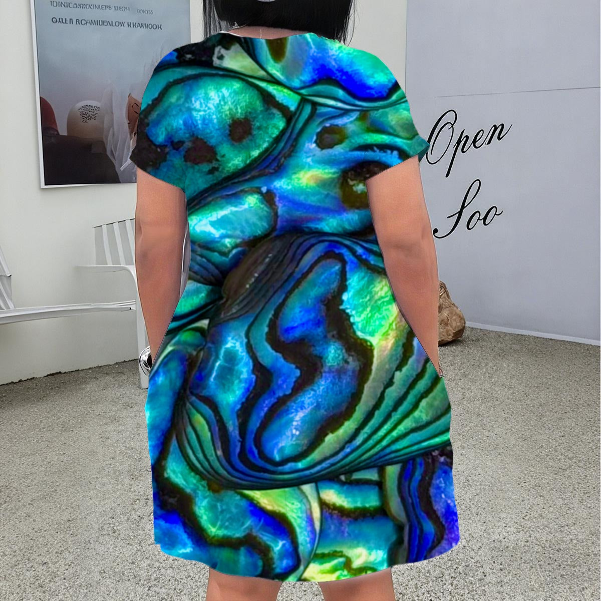 Abalone V Neck Short Sleeve Dress|Plus Size