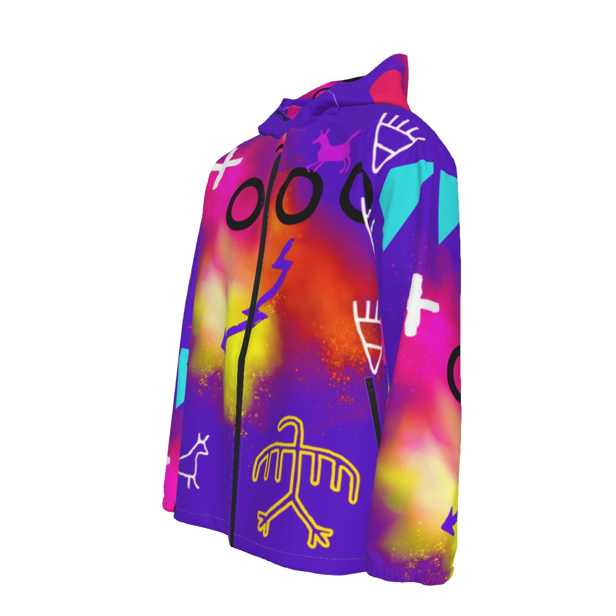 Purple Wall Pictograph Hooded Zipper Windproof Jacket
