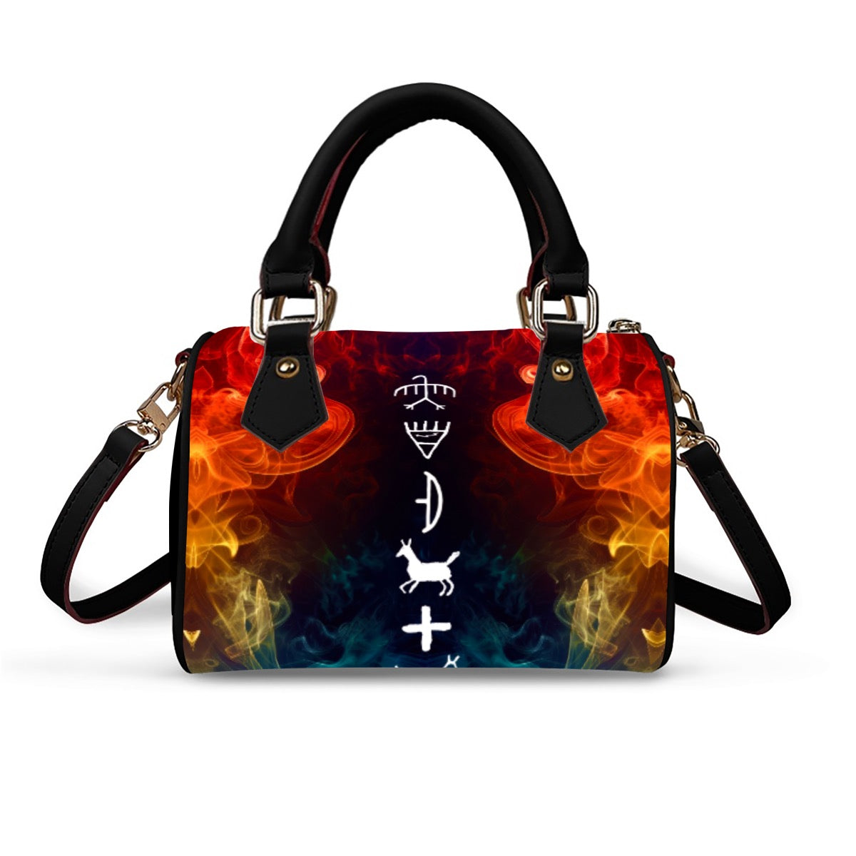 Fire pictograph Barrel vegan leather Handbag