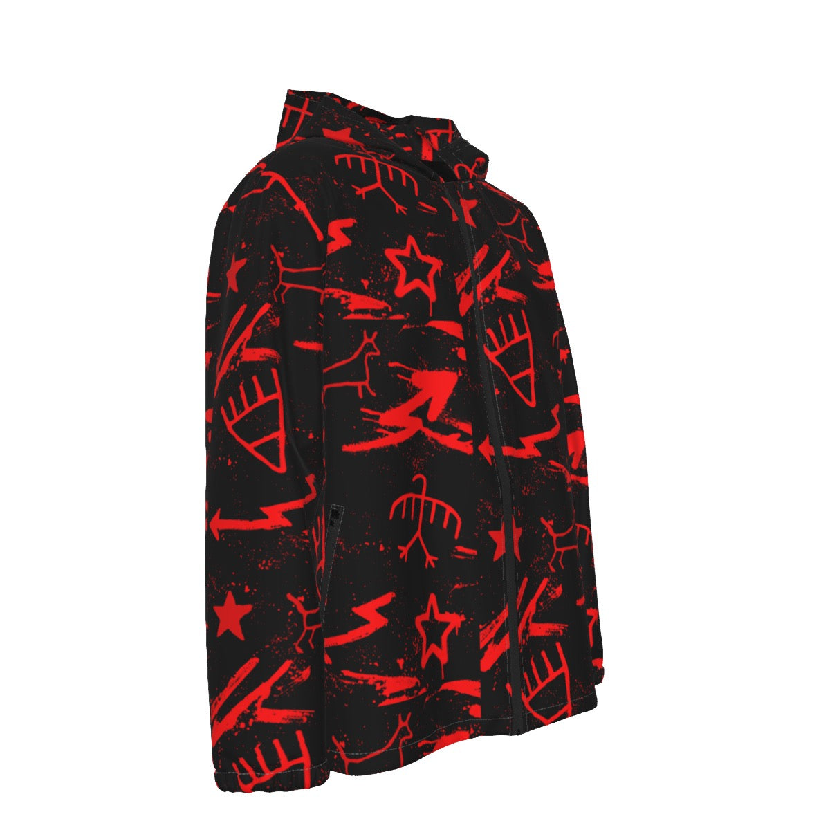 Red pictograph Hooded Zipper Windproof Jacket