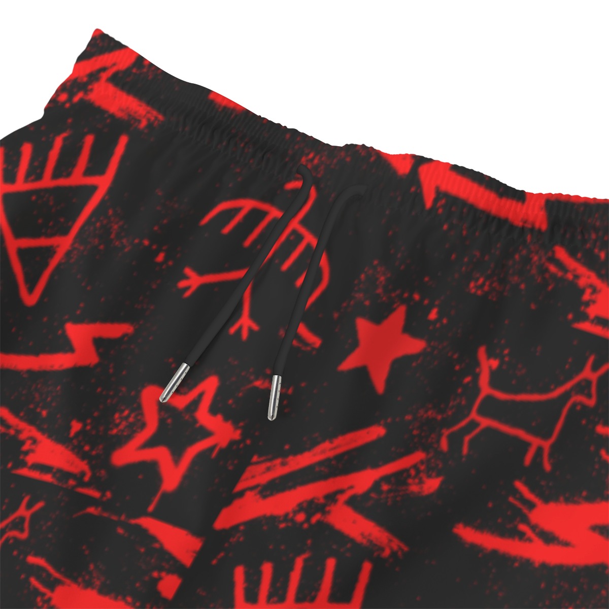 Red Pictograph Beach Shorts With Lining