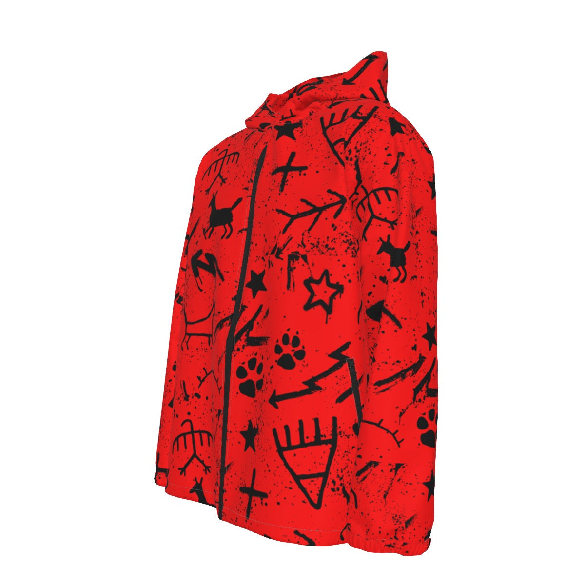 red pictograph Hooded Zipper Windproof Jacket
