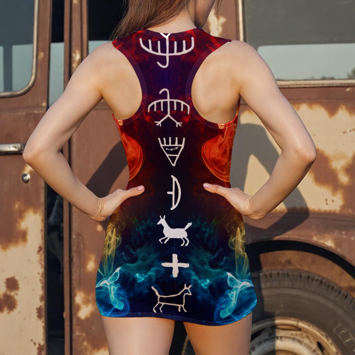 Fire pictograph Sheer Mesh Bodycon Dress