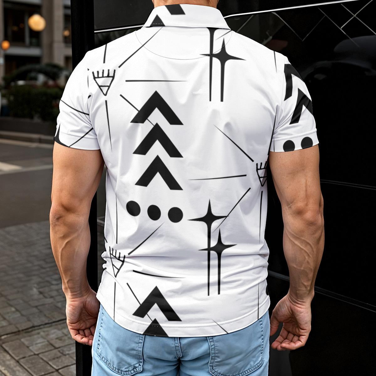 Black on white star basket Polo Shirt