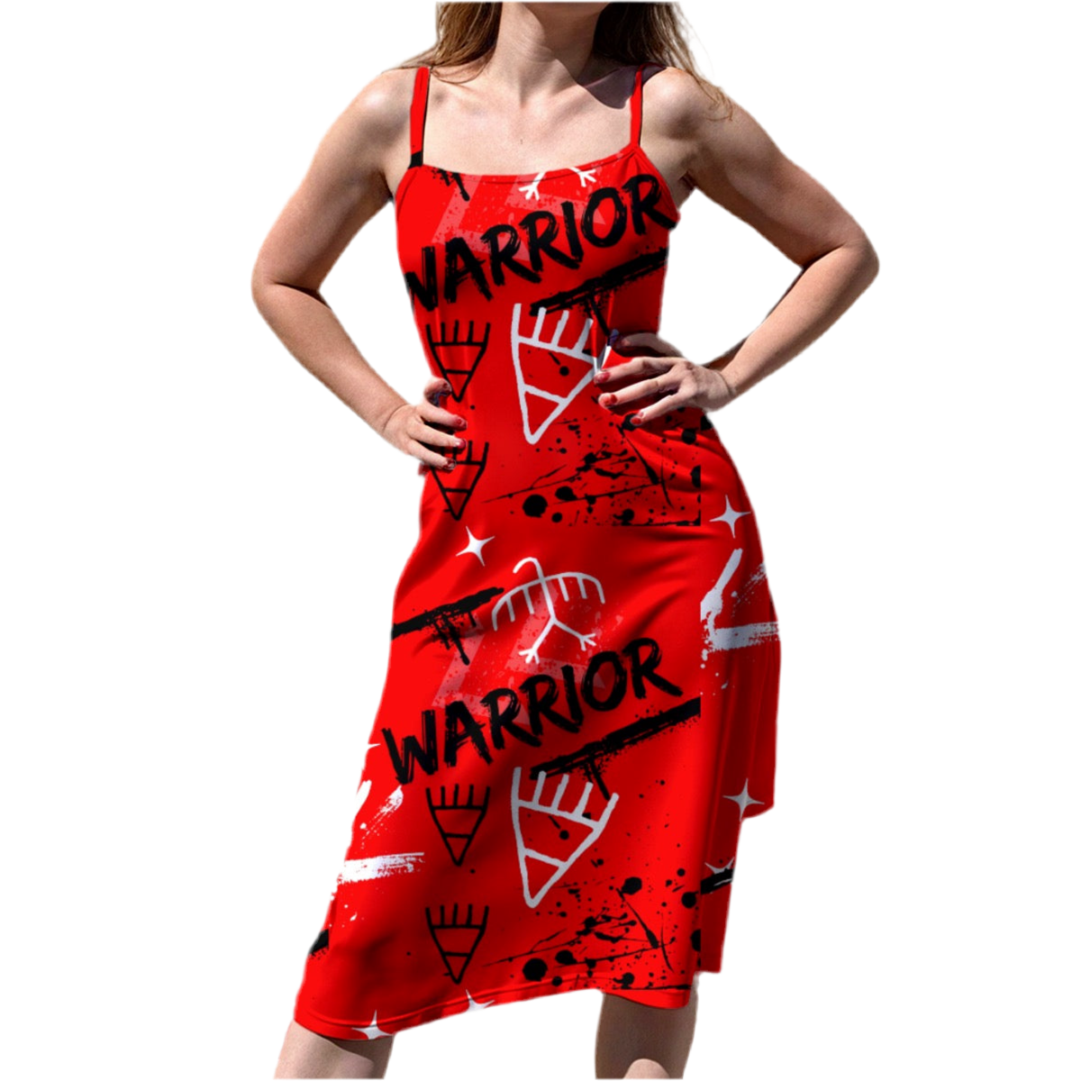 Red Warrior sleeveless suspender dress
