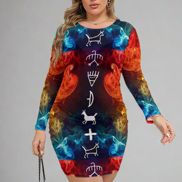 Fire pictograph Mesh Dress (Plus Size)